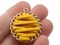 32mm Yellow Imitation Leather Wrapped Flat Round Golden Alloy Pendant